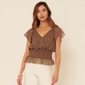 Chocolate Flutter Sleeve Smocked Top